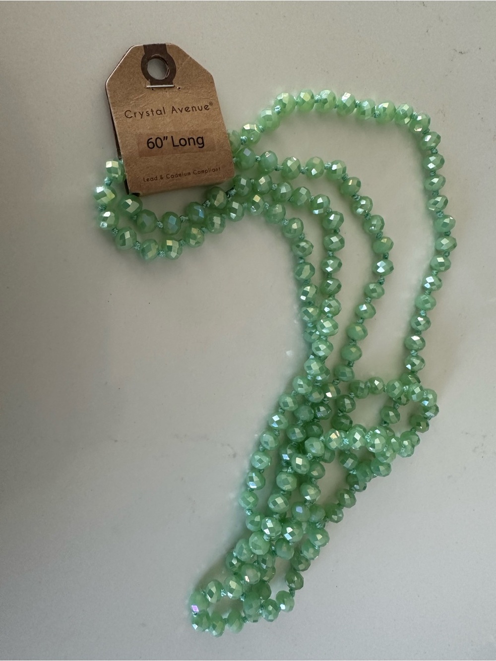 Mint Green Long Beaded Necklace with Continuous Strand
